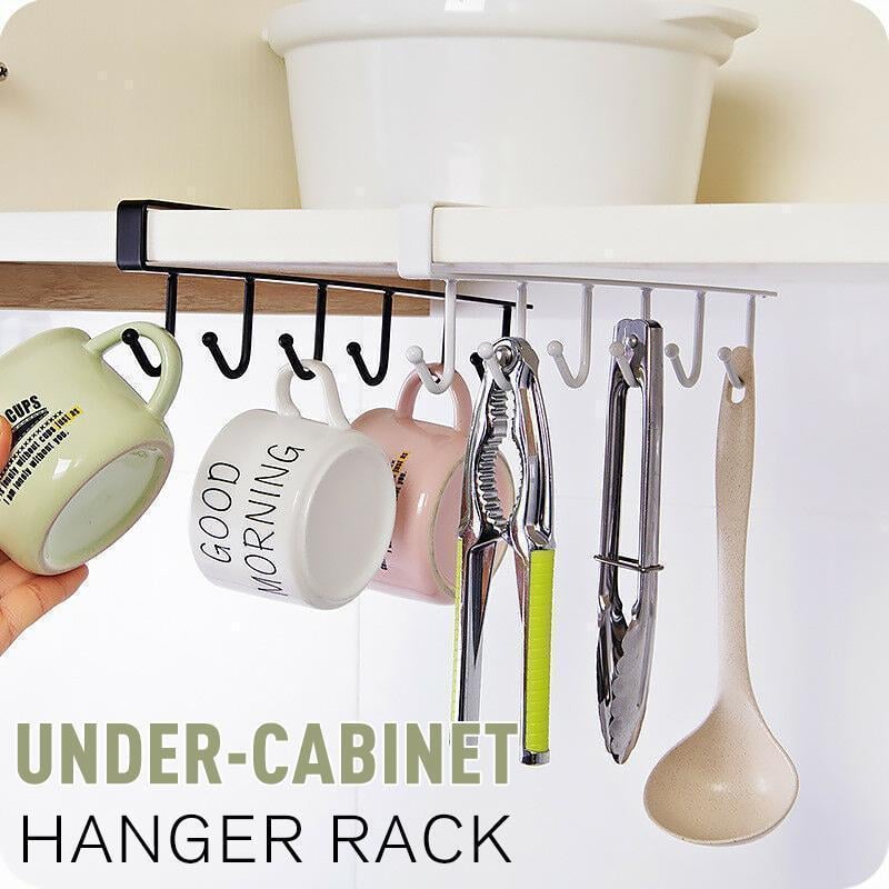 Under-Cabinet Hook Rack Steel | 6 Hooks No-Drill Slide-On Mount | Saves Counter and Wall Space, Rust-Resistant 1
