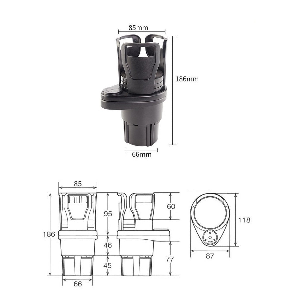 2 In 1 Car Cup Holder | Rotating Arm With Two Cradles