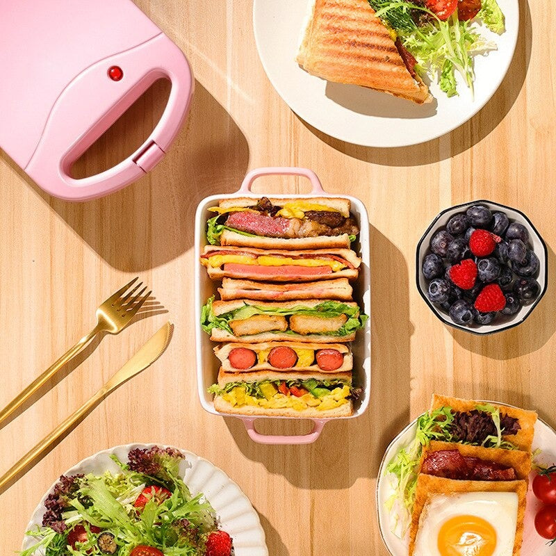 2-in-1 Sandwich Maker & Toaster | Non-Stick Auto-Sealing Plates | Compact Panini Press for Fast Breakfasts & Snacks
