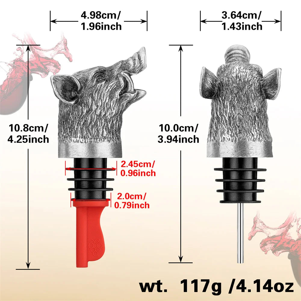 2-in-1 Wine Pourer Bottles | Cast Boar Head, Ribbed Collar