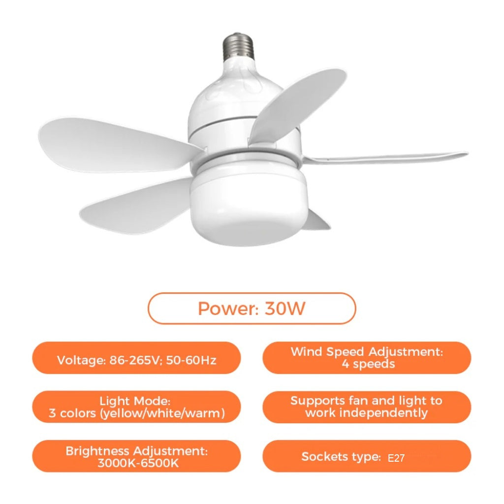 LED Ceiling Fan Light | E27/B22 Screw-In Base, 30W or 40W | Remote-Controlled 3-Speed Fan, No Wiring or Electrician Needed 12