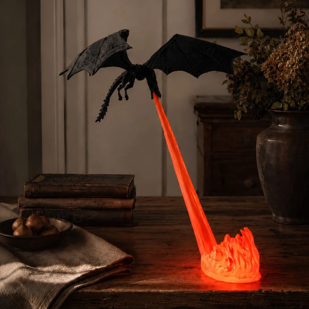 Dragon Night Light | Flying Dragon Silhouette with Fire-Breathing Illusion | Cordless, 3D-Printed PLA, Large or Small 1