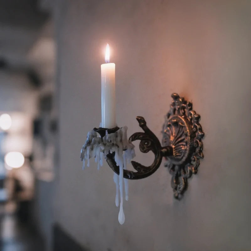Wrought Iron Candle Sconce 18.5 x 18.5 x 13 cm | Ornate Scrollwork Wall Design | Holds Taper Candles & Doubles as Hook 11