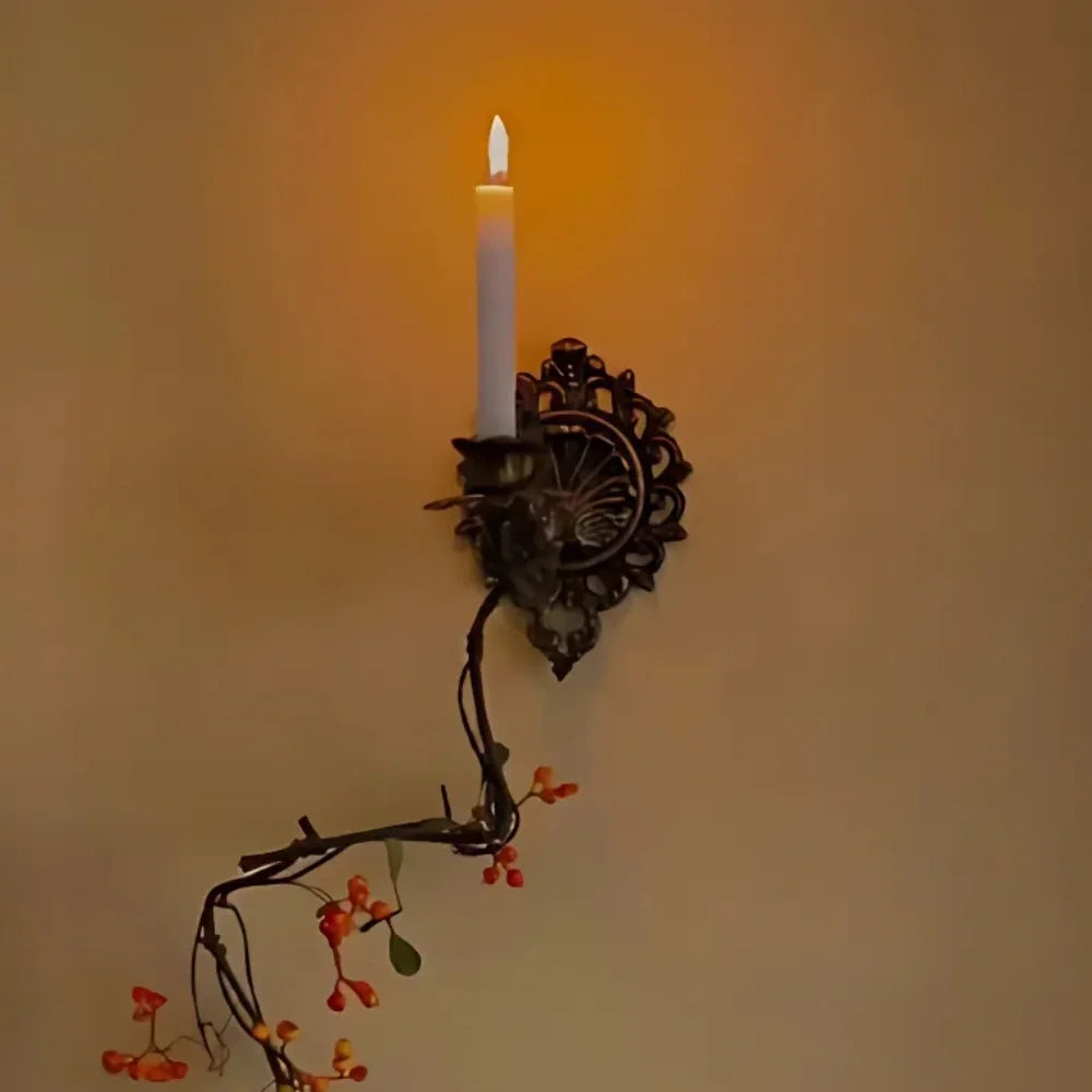 Wrought Iron Candle Sconce 18.5 x 18.5 x 13 cm | Ornate Scrollwork Wall Design | Holds Taper Candles & Doubles as Hook 2