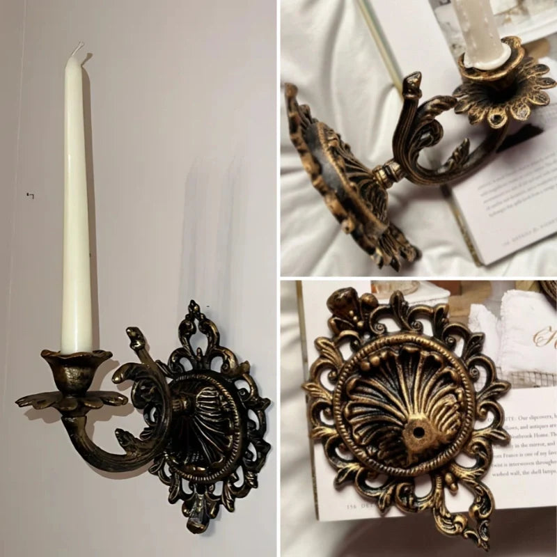 Wrought Iron Candle Sconce 18.5 x 18.5 x 13 cm | Ornate Scrollwork Wall Design | Holds Taper Candles & Doubles as Hook 13