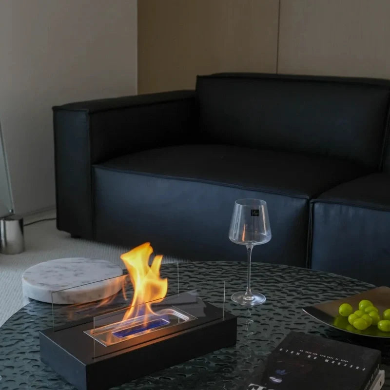 Tabletop Fireplace Metal & Tempered Glass | Ethanol Burner with Reusable Cotton Wick | Indoor & Outdoor Ambiance 13