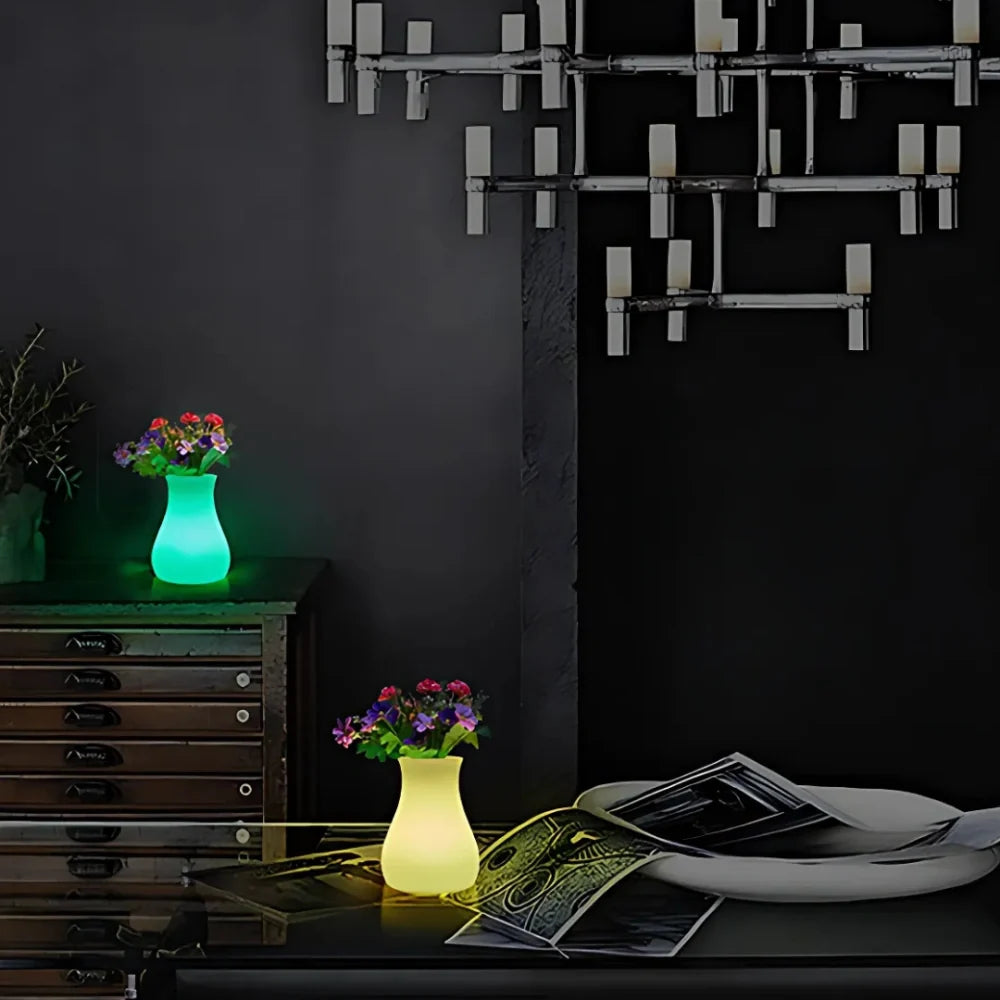 LED Flower Vase Plastic 11 x 11 x 15 cm | Rechargeable & IP65 Waterproof | 16 Colours, Remote Control, USB Charging 20