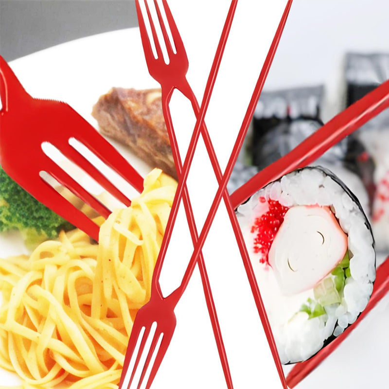 2-in-1 Chopsticks and Fork Utensil Set, Plastic | 50 Piece Pack, Reusable | Space-Saving Dual-Function Design for Every Meal 4