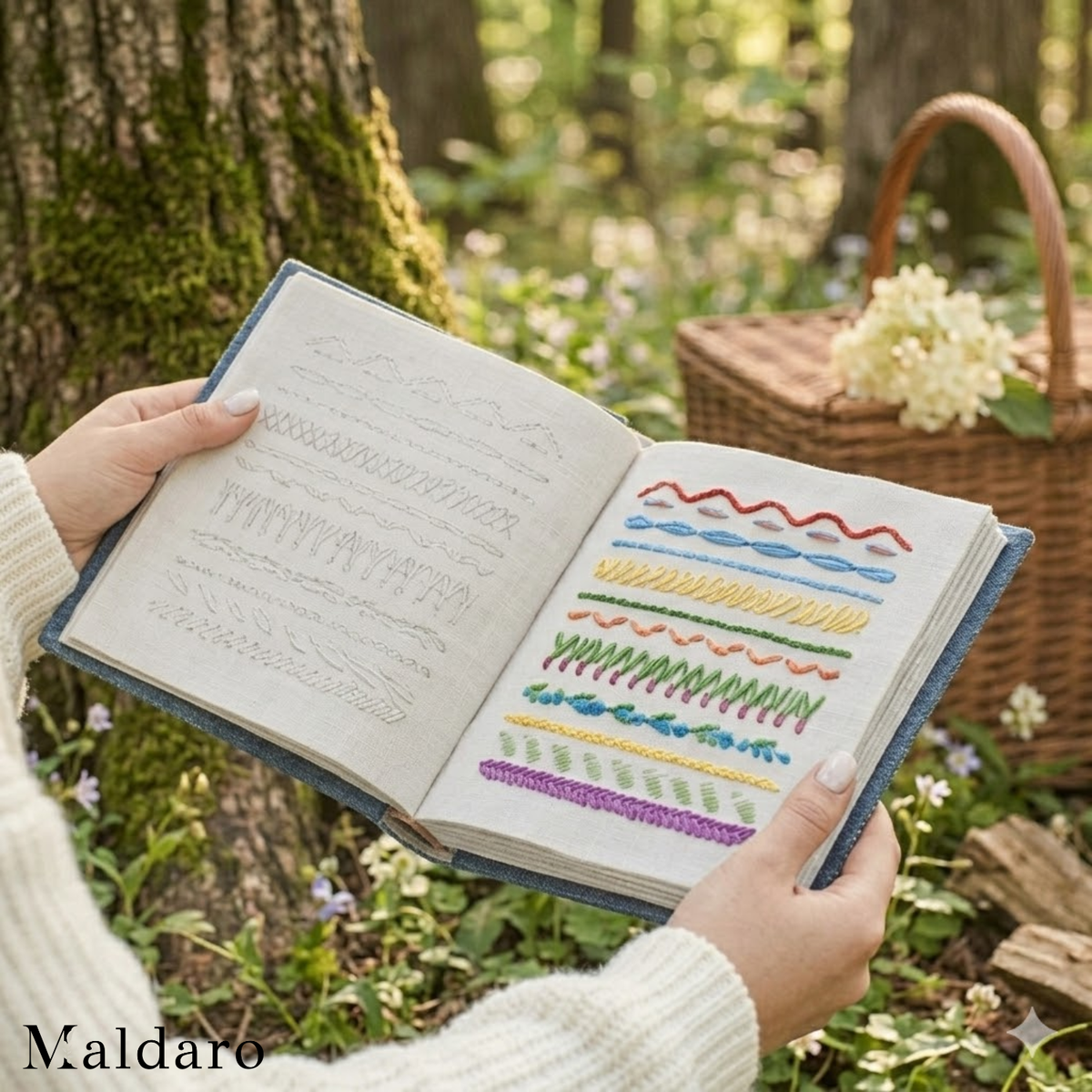 Embroidery Stitch Guide Set | 106 Stitch Patterns with Removable Linen Pages | 86-Piece Kit with Bamboo Frame and Needles 2