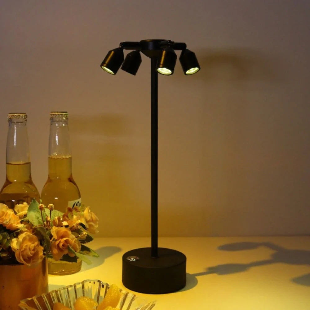 Rotatable Head Table Lamp Metal 34.5–36.7 cm | Black or Silver, 1/2/4 Heads | Touch Dimmable, Cordless 15h Battery 3
