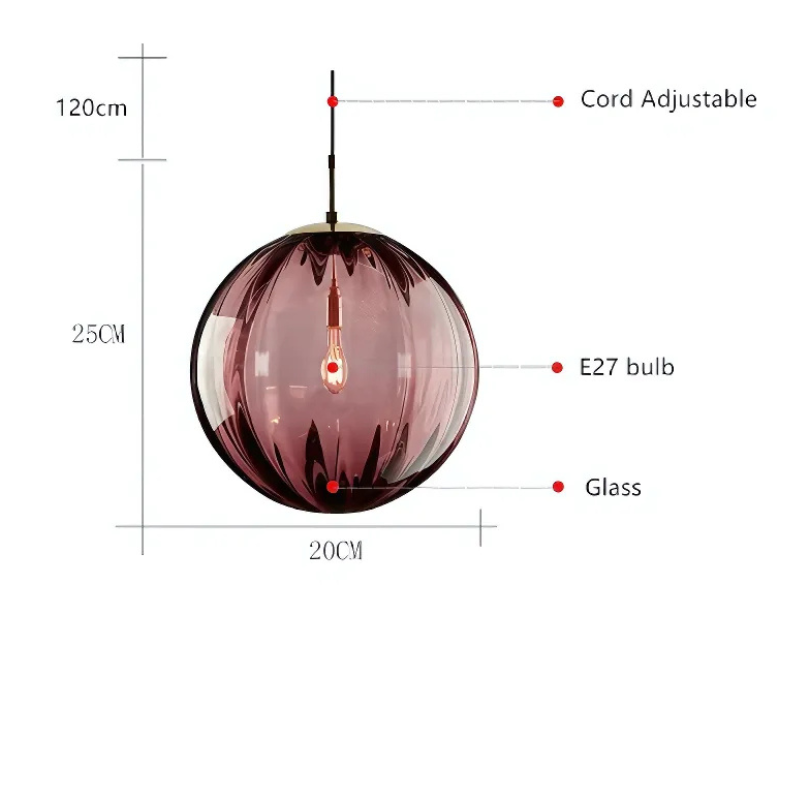 Glass Ball Chandelier, Blown Glass Spheres, 15 cm or 20 cm | Burgundy, Smoke Grey, Brown, Blue | 1.8 m Drop, Postmodern Style 11