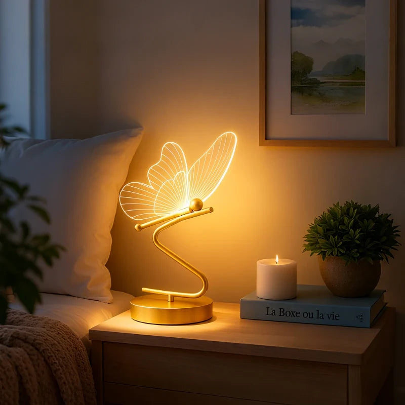 Wing Table Lamp Iron & Acrylic 25 x 23 x 12 cm | Sculpted Wing Design | Rechargeable, 3-Tone, Cordless, 10-Hour Battery 2