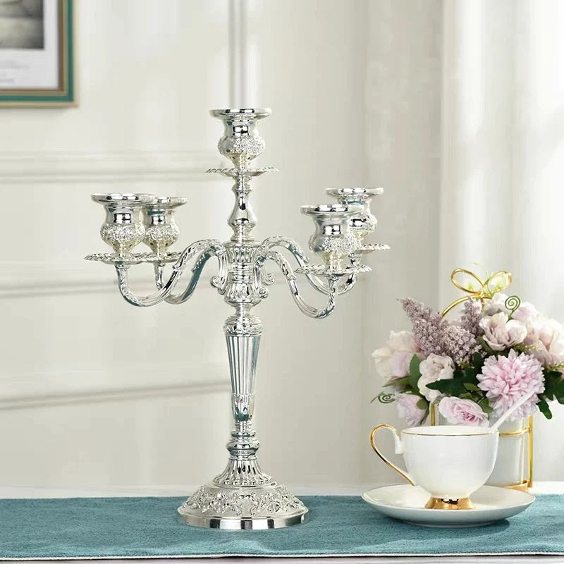 5-Arm Candle Holder Alloy Adjustable Arms Floral Detail with Weighted Base 23