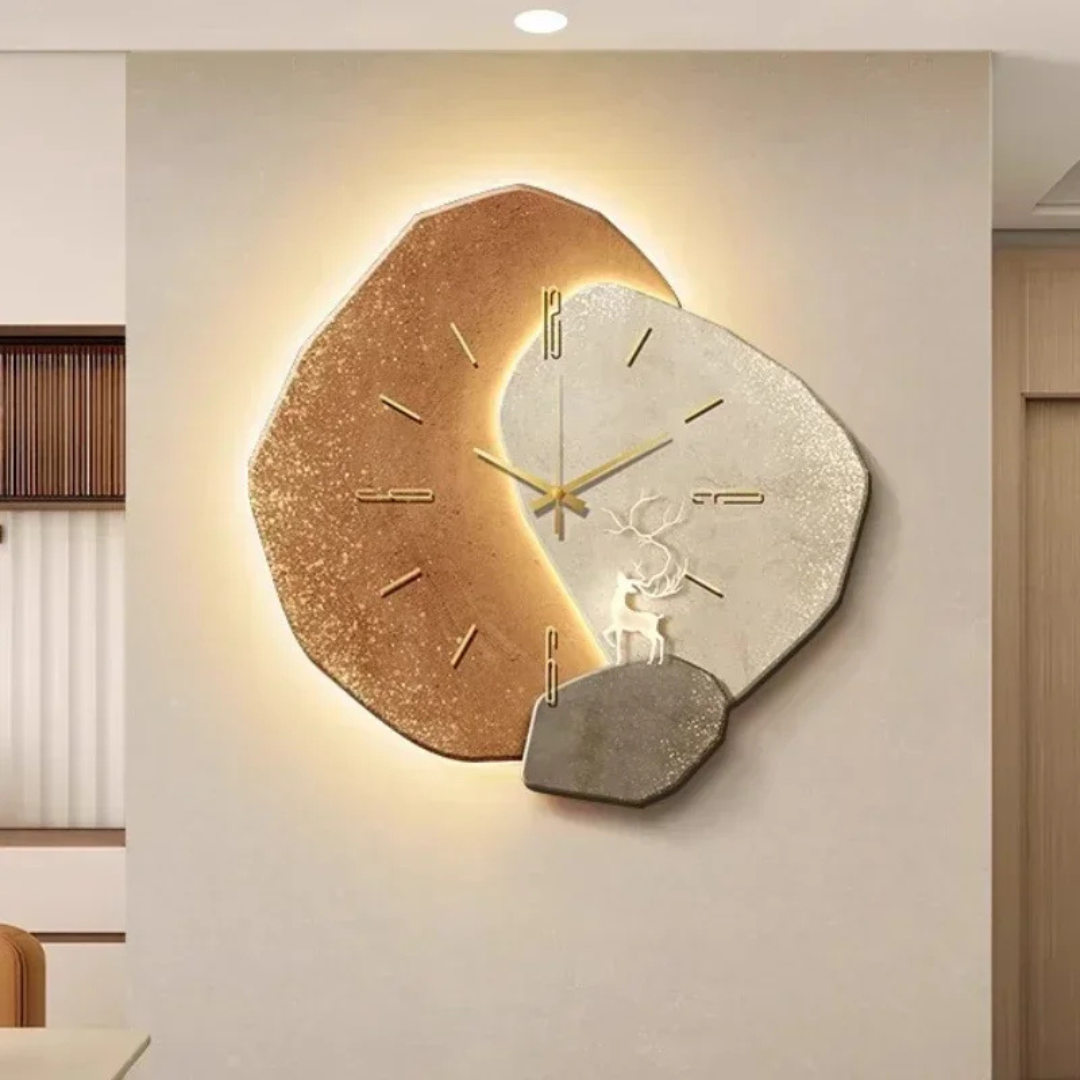 Wood Wall Clock with LED Backlight | Silent Quartz Movement, Wall-Mounted | Sculptural Decorative Wall Art for Living Room 1