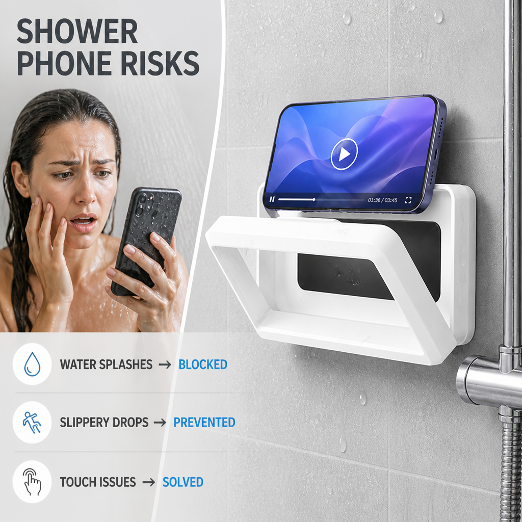 Waterproof Phone Holder Shower Self-Adhesive with Touchscreen Cover 3