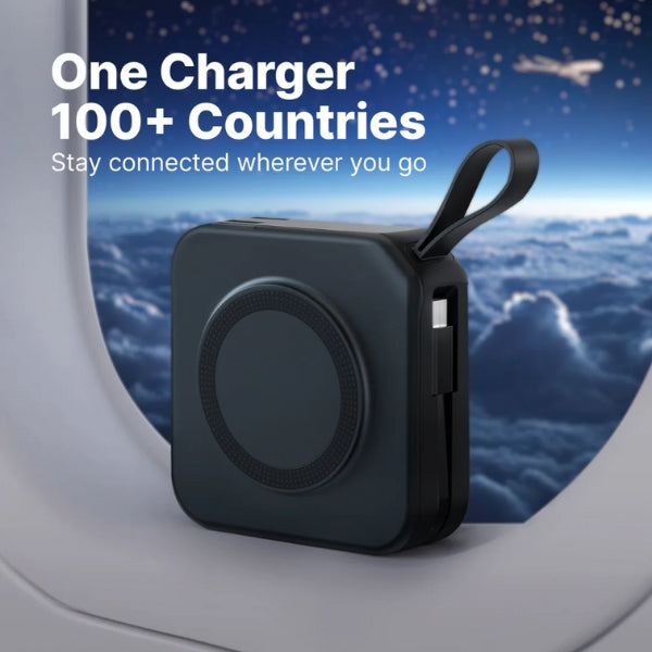 Wireless Charger Power Bank 5-in-1 Wall Plug Qi-Compatible with Built-In Cables 7