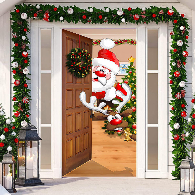 Christmas Door Cover Decoration | Fits Standard Front Doors, 28-Second Install | Washable Reusable Polyester Fabric 9