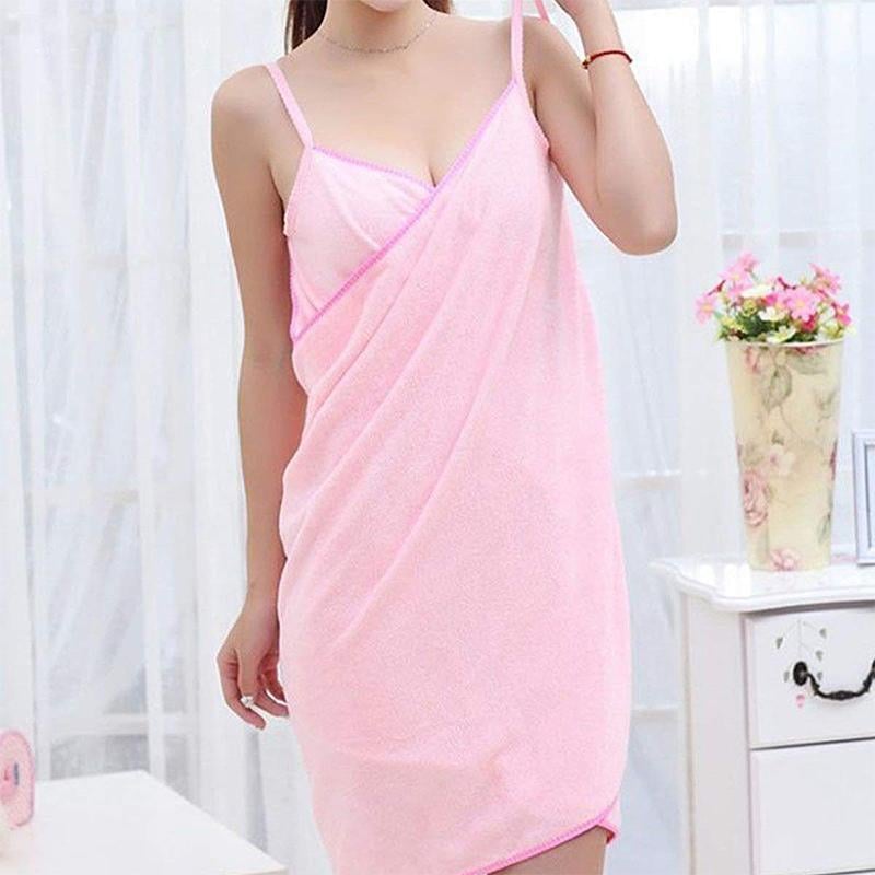 Bath Towel Wearable Microfibre V-Neck Wrap Shoulder Straps with Two Side Holes 3