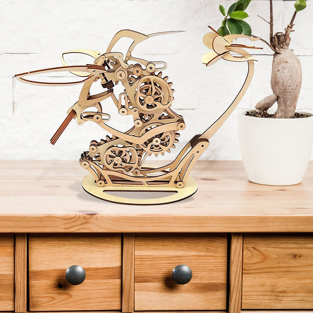 Wooden Mechanical Hummingbird Sculpture | Cam-Driven Kinetic Wings & Tail Motion | Handcrafted Wood Art Display Piece 12