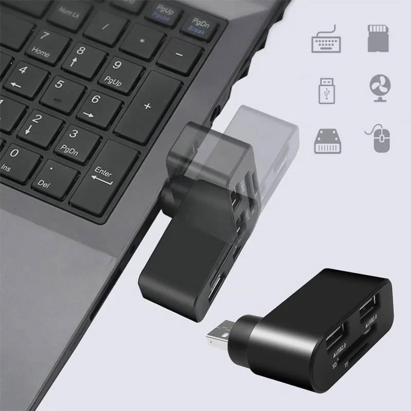 4-in-1 Rotating USB Hub Card Reader | USB 2.0 Transfer Up to 480Mbps | Reads SD/MicroSD Cards & USB Flash Drives 6