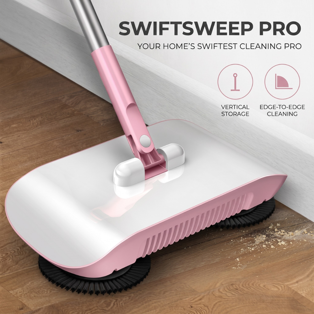 3-In-1 Household Sweeper | Twin Brushes, Push To Sweep