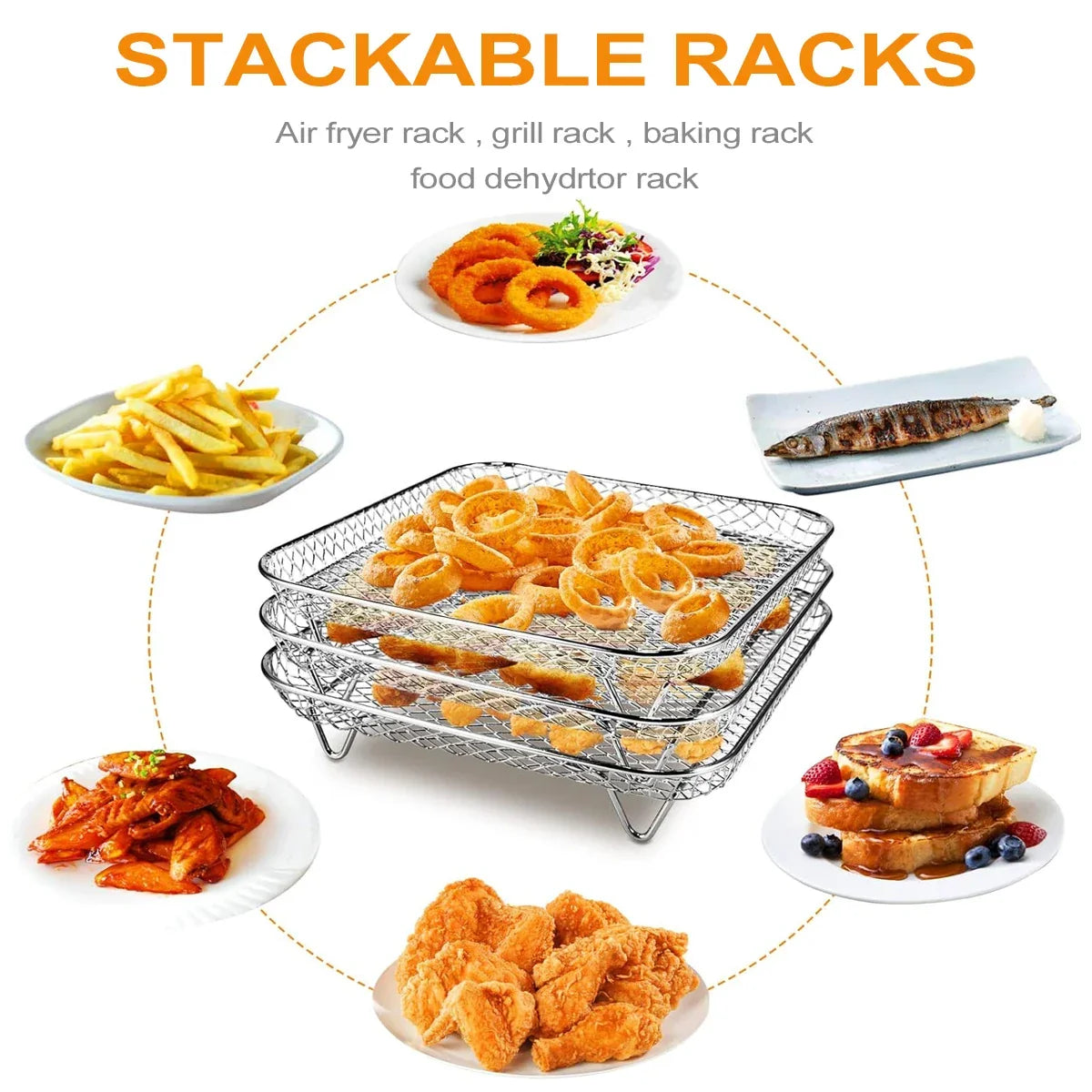 3-Tier Stackable Air Fryer Rack Stainless Steel | Fits Round, Square and Rectangle Fryers | Cooks More Food Evenly at Once