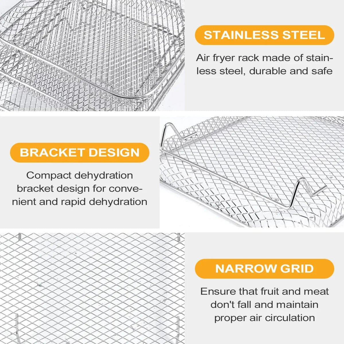 3-Tier Stackable Air Fryer Rack Stainless Steel | Fits Round, Square and Rectangle Fryers | Cooks More Food Evenly at Once