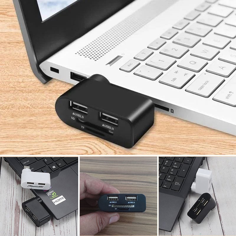 4-in-1 Rotating USB Hub Card Reader | USB 2.0 Transfer Up to 480Mbps | Reads SD/MicroSD Cards & USB Flash Drives 2