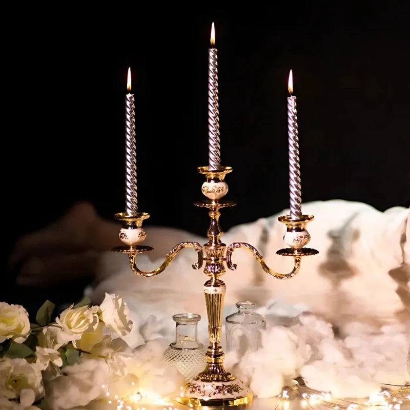 5-Arm Candle Holder Alloy Adjustable Arms Floral Detail with Weighted Base 6