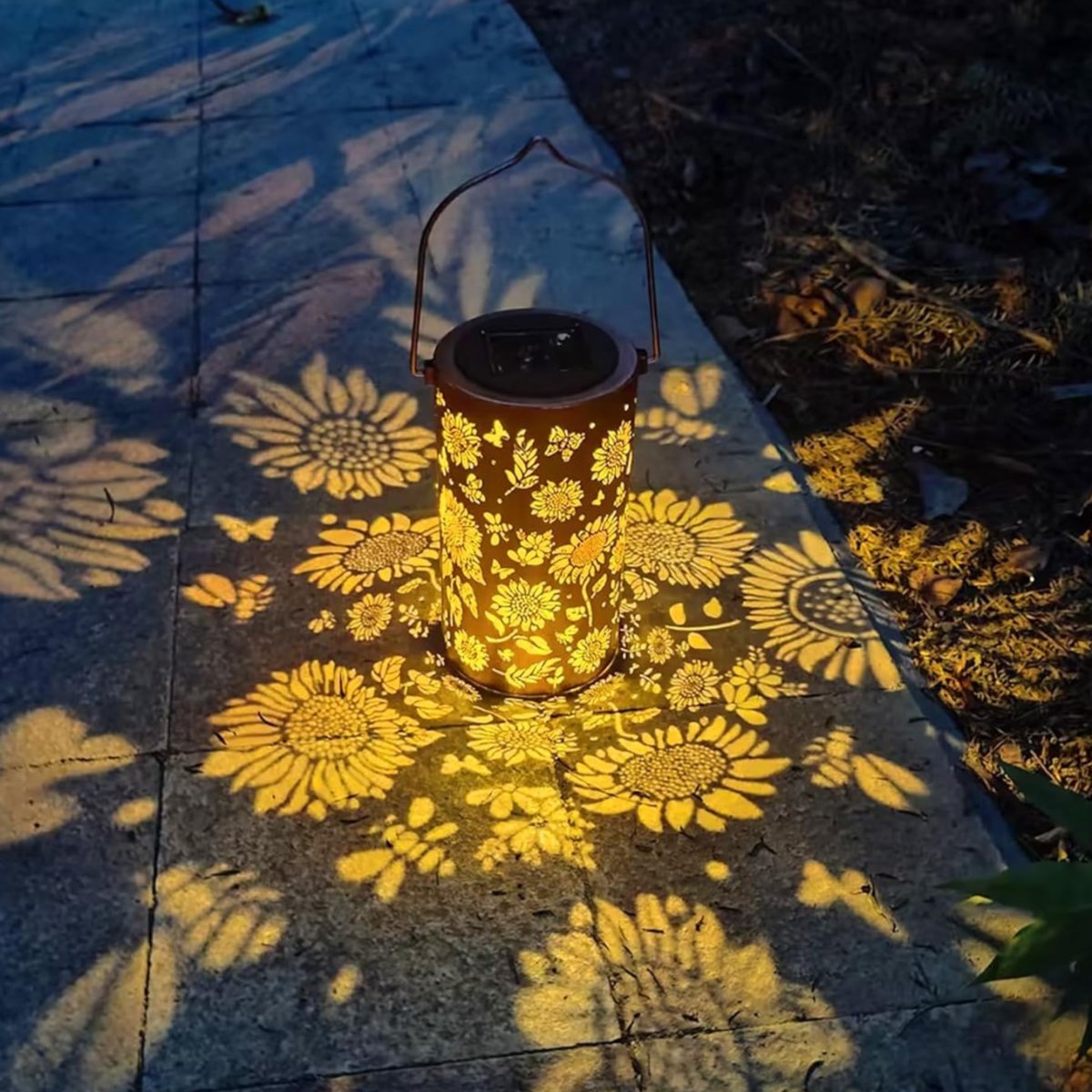 Solar Silhouette Lantern Iron | 30 x 10 cm, Sun Flower or Butterfly Cutout | IP55 Weatherproof, 8-12 Hour Warm White Glow 5