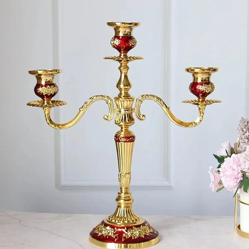 5-Arm Candle Holder Alloy Adjustable Arms Floral Detail with Weighted Base 20