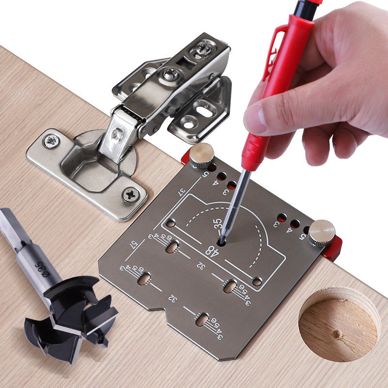 35mm Hinge Drilling Template Aluminium Alloy | Adjustable 3mm-6mm Offset Scale | Precision Cabinet Door Hinge Hole Guide