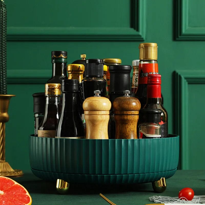360-Degree Rotating Spice Rack PP Material | Raised Edge & Removable Tray | Space-Saving Kitchen Storage Organiser