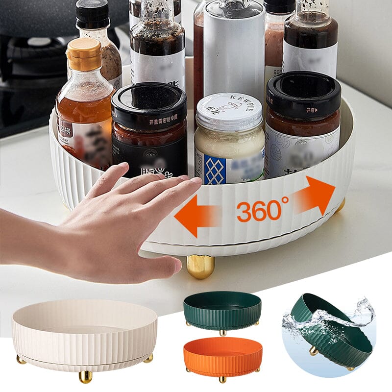 360-Degree Rotating Spice Rack PP Material | Raised Edge & Removable Tray | Space-Saving Kitchen Storage Organiser