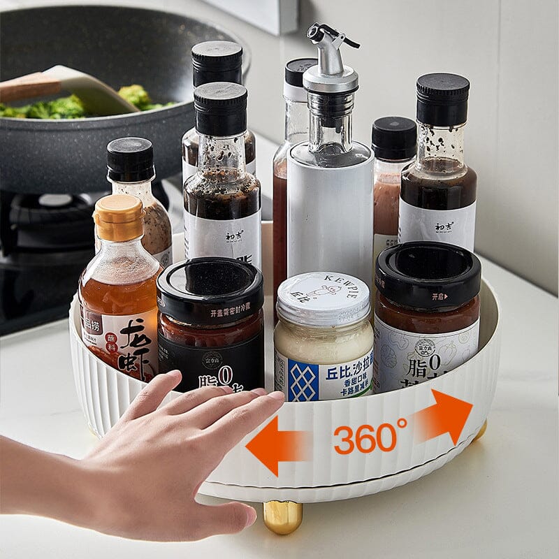 360-Degree Rotating Spice Rack PP Material | Raised Edge & Removable Tray | Space-Saving Kitchen Storage Organiser