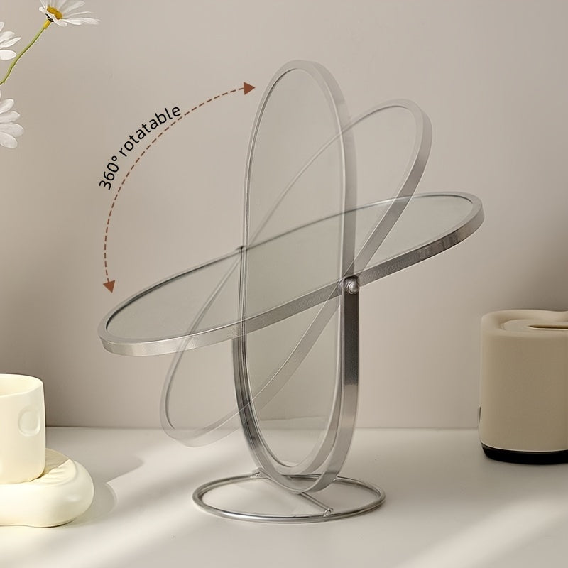 360° Rotating Makeup Mirror, Iron Frame | Tabletop Mount, No Batteries Needed | Clear View From Every Angle, Glass Surface