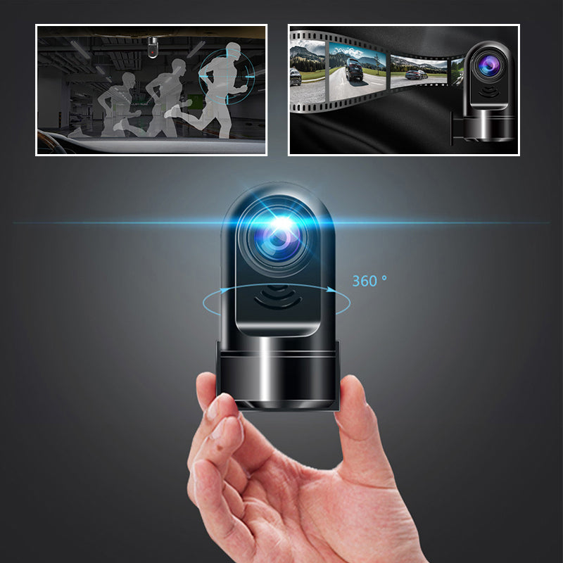 360° Rotating Mini Dashcam 1080P HD | ADAS Collision Detection & Night Vision | Loop Recording Car Camera with Time-Lapse