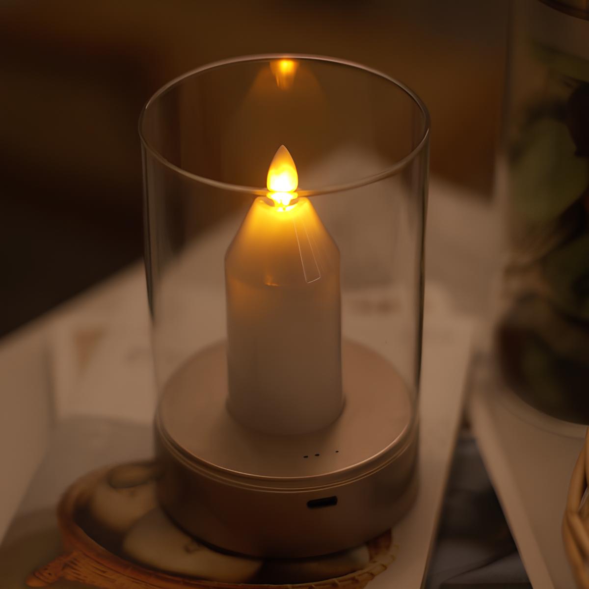 Flameless LED Candle Lamp 8.6 x 13 cm | Warm White Flicker, Hand Gesture Control | USB Rechargeable, No Flame or Smoke 8
