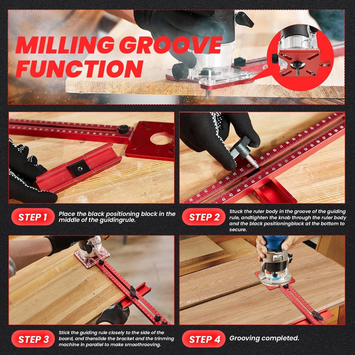 Router Tool 4-in-1 Milling Groove Bracket Aluminium Alloy with Detachable Base 7