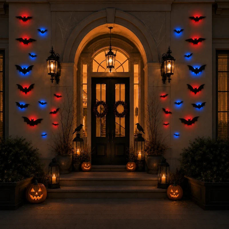 3D Bat Swarm Halloween Wall Decorations | 24, 48 or 72 Foldable PVC Bats | LED or Non-LED Versions for Atmospheric Spooky Display