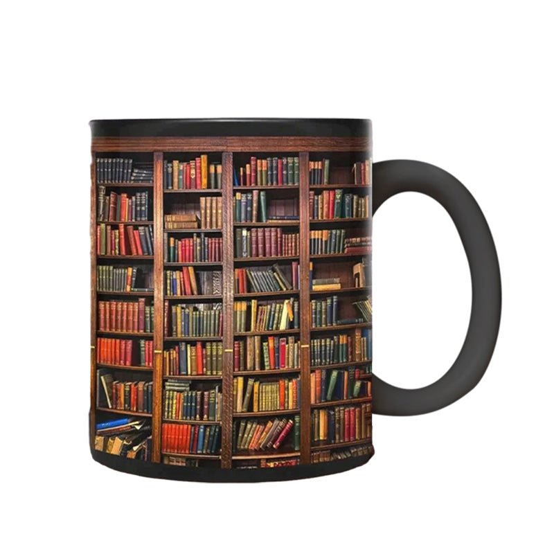 3D Bookshelf Mug Ceramic | Hole-In-The-Wall Book Design | Microwave & Dishwasher Safe Novelty Gift for Book Lovers