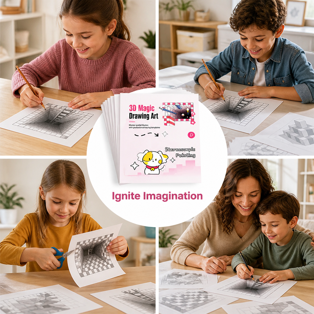 3D Drawing Activity Book Set | 4 Themed Volumes, 64 Templates, 16K Paper | Builds Spatial Skills & Creativity for Kids