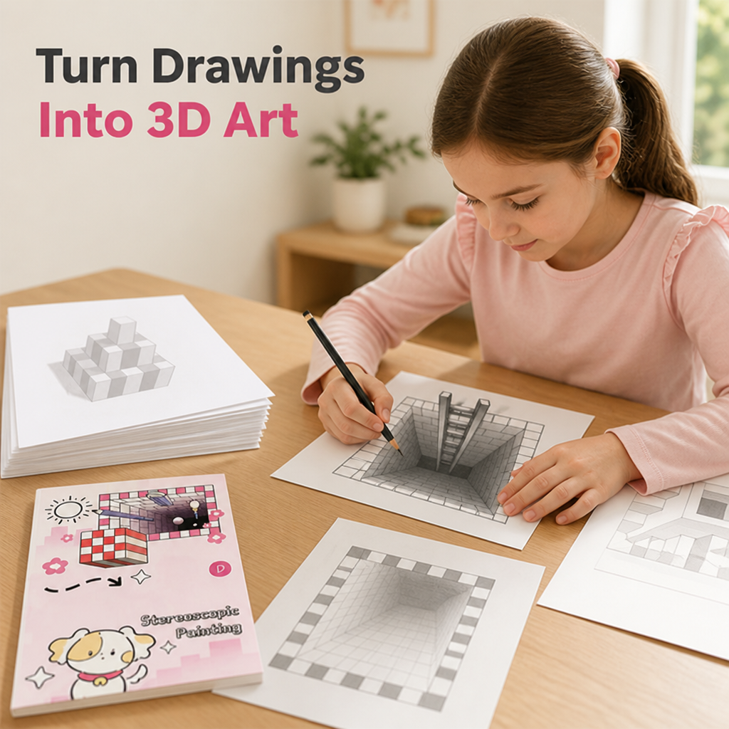 3D Drawing Activity Book Set | 4 Themed Volumes, 64 Templates, 16K Paper | Builds Spatial Skills & Creativity for Kids