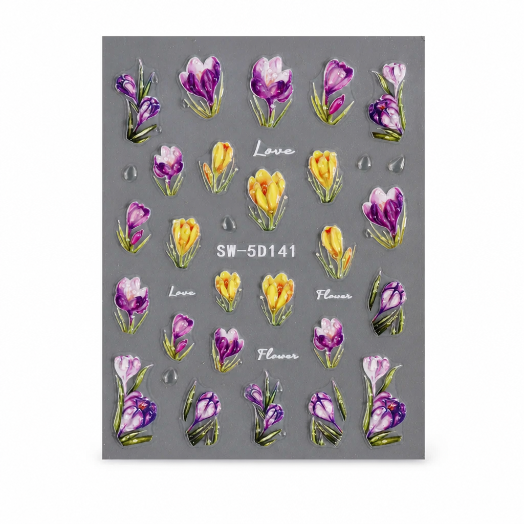 3D Floral Nail Stickers | Embossed Lily and Daisy Design | Peel-and-Stick Application for an Instant Salon Manicure