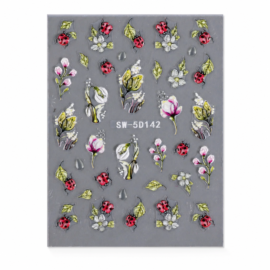3D Floral Nail Stickers | Embossed Lily and Daisy Design | Peel-and-Stick Application for an Instant Salon Manicure