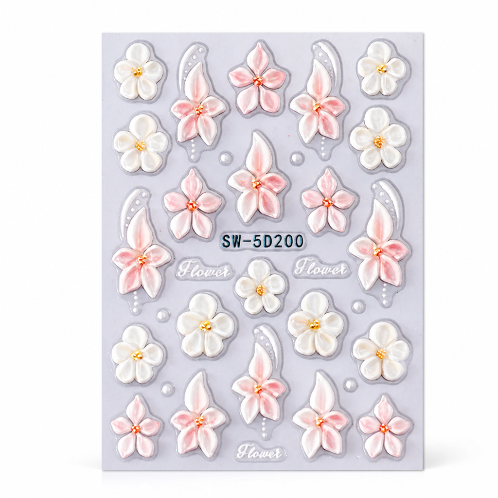 3D Floral Nail Stickers | Embossed Lily and Daisy Design | Peel-and-Stick Application for an Instant Salon Manicure