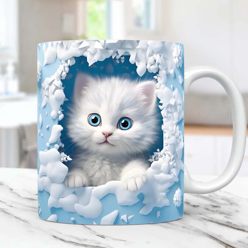 3D Kitten Mug Ceramic | Cat Peeking Through Hole In A Wall Design | 350ml Novelty Coffee Cup Gift for Cat Lovers