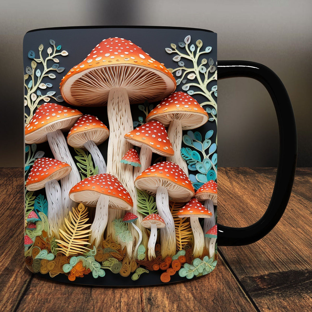 3D Sculpted Mushroom Mug Ceramic | Realistic Textured Design, Raised Relief Detail | Dishwasher and Microwave Safe for Daily Use
