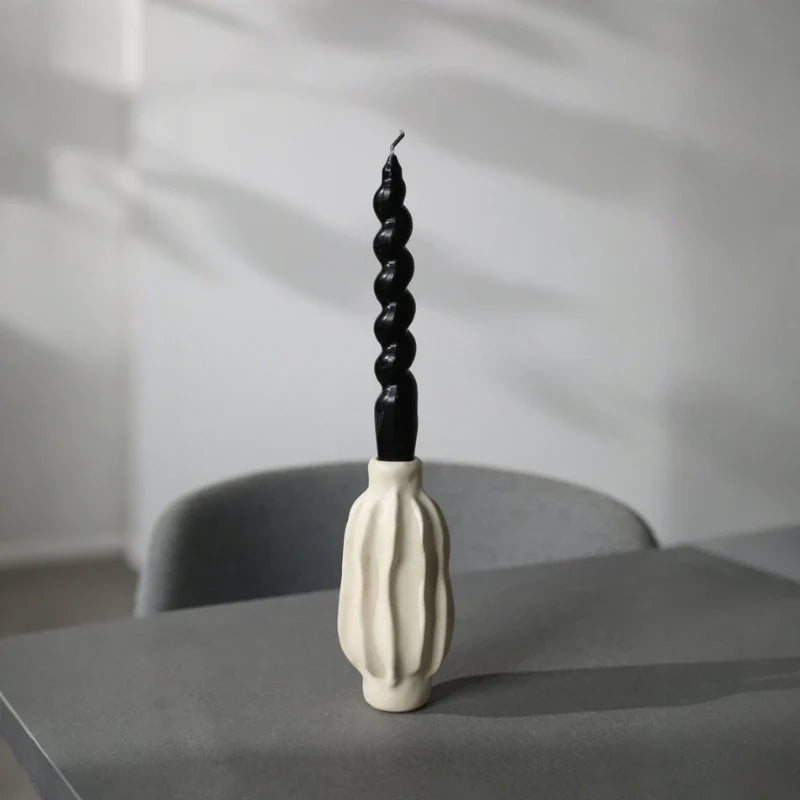 Rippled Ceramic Candle Holder, 8-15 cm | Hand-Crafted Matte Finish, 4 Sizes | Fits Taper Candles, Sold Individually or as Set of 4 9