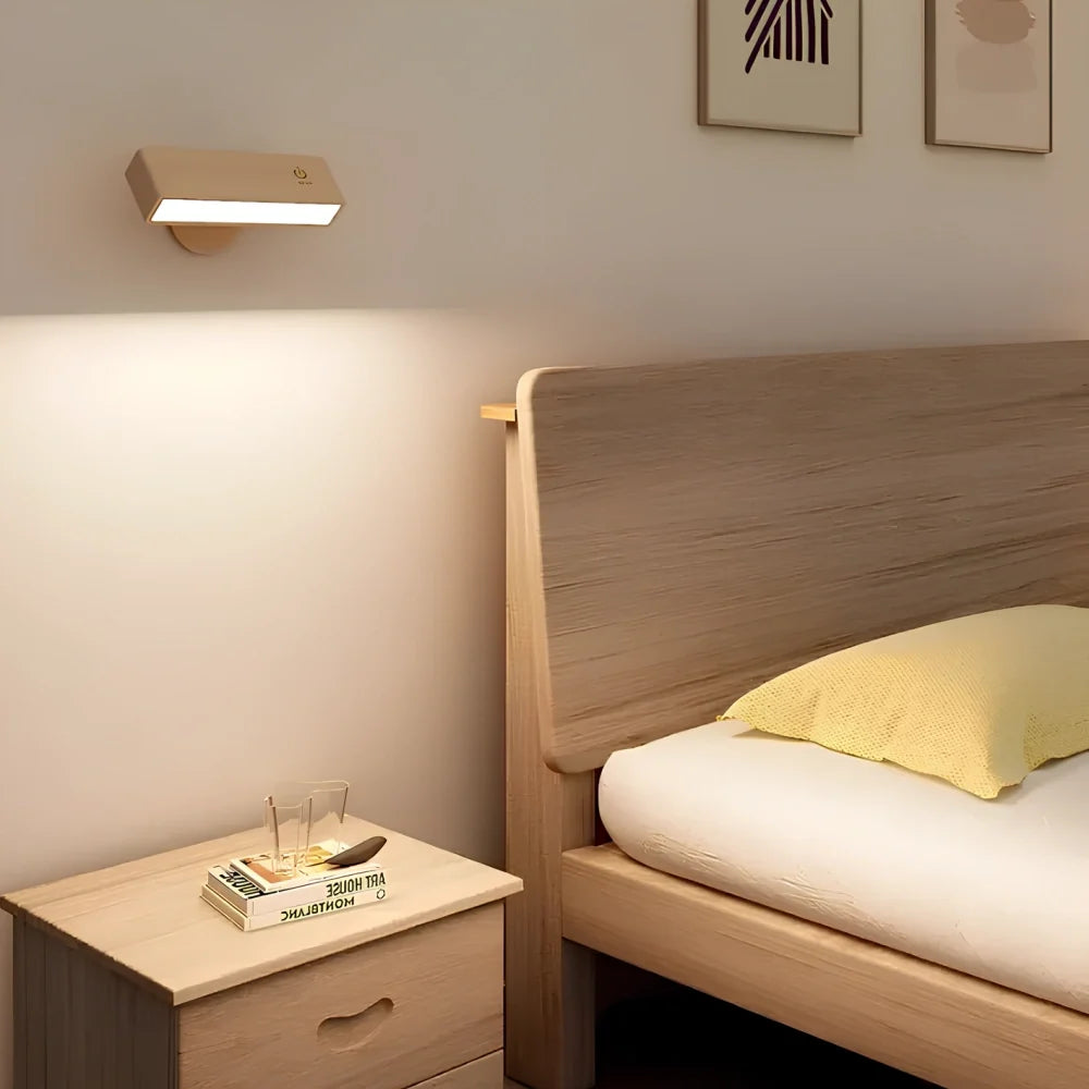 Rotatable Wall Light Wood 12 cm | Rounded or Rectangular, Ash or Walnut | 360° Swivel, Touch Dimmable, Rechargeable 4